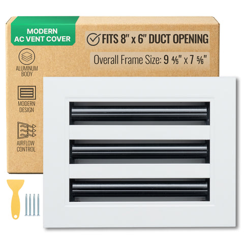 8"x 6" Aluminum Linear Slot Diffuser, Modern AC Vent Cover for Sidewall, Ceiling, Floor | Out. Dim.: 9-5/8"X 7-5/6"