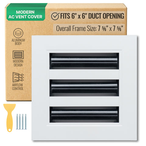 6"x 6" Aluminum Linear Slot Diffuser, Modern AC Vent Cover for Sidewall, Ceiling, Floor | Out. Dim.: 7-5/8"X 7-5/6"