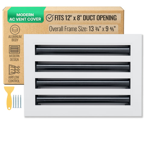 12"x 8" Aluminum Linear Slot Diffuser, Modern AC Vent Cover for Sidewall, Ceiling, Floor | Out. Dim.: 13-5/8"X 9-5/6"