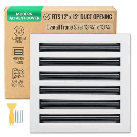 12"x 12" Aluminum Linear Slot Diffuser, Modern AC Vent Cover for Sidewall, Ceiling, Floor | Out. Dim.: 13-5/8"X 13-5/6"