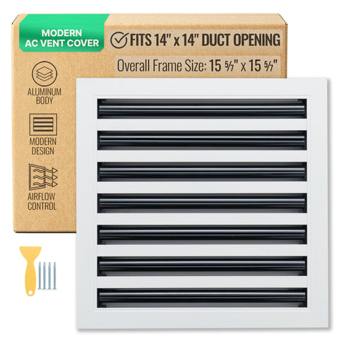 14"x 14" Aluminum Linear Slot Diffuser, Modern AC Vent Cover for Sidewall, Ceiling, Floor | Out. Dim.: 15-5/8"X 15-5/6"