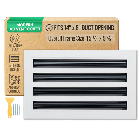 14"x 8" Aluminum Linear Slot Diffuser, Modern AC Vent Cover for Sidewall, Ceiling, Floor | Out. Dim.: 15-5/8"X 9-5/6"