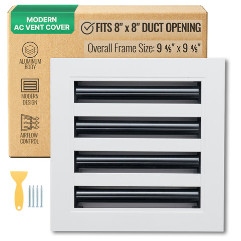8"x 8" Aluminum Linear Slot Diffuser, Modern AC Vent Cover for Sidewall, Ceiling, Floor | Out. Dim.: 9-5/8"X 9-5/6"