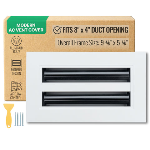 8"x 4" Aluminum Linear Slot Diffuser, Modern AC Vent Cover for Sidewall, Ceiling, Floor | Out. Dim.: 9-5/8"X 5-5/6"