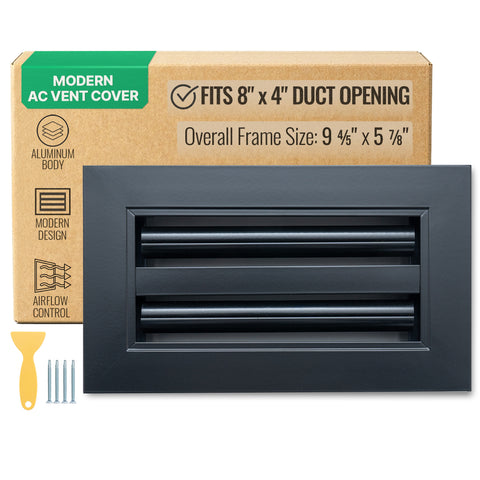 8"x 4" Aluminum Linear Slot Diffuser, Modern AC Vent Cover for Sidewall, Ceiling, Floor | Out. Dim.: 9-5/8"X 5-5/6"