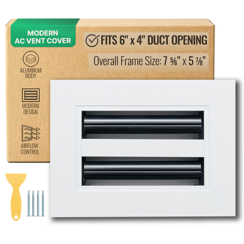 6"x 4" Aluminum Linear Slot Diffuser, Modern AC Vent Cover for Sidewall, Ceiling, Floor | Out. Dim.: 7-5/8"X 5-5/6"