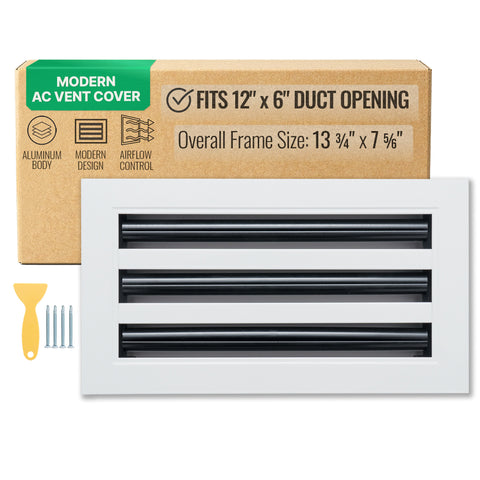12"x 6" Aluminum Linear Slot Diffuser, Modern AC Vent Cover for Sidewall, Ceiling, Floor | Out. Dim.: 13-5/8"X 7-5/6"
