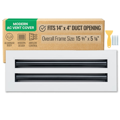 14"x 4" Aluminum Linear Slot Diffuser, Modern AC Vent Cover for Sidewall, Ceiling, Floor | Out. Dim.: 15-5/8"X 5-5/6"