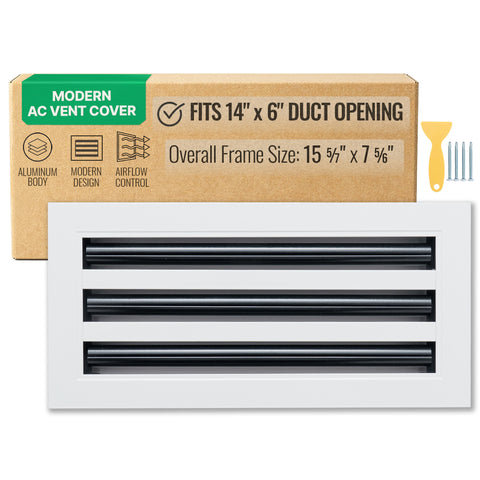14"x 6" Aluminum Linear Slot Diffuser, Modern AC Vent Cover for Sidewall, Ceiling, Floor | Out. Dim.: 15-5/8"X 7-5/6"