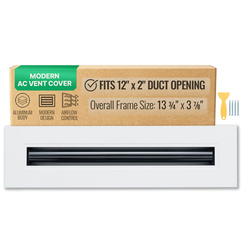 12"x 2" Aluminum Linear Slot Diffuser, Modern AC Vent Cover for Sidewall, Ceiling, Floor | Out. Dim.: 13-5/8"X 3-5/6"