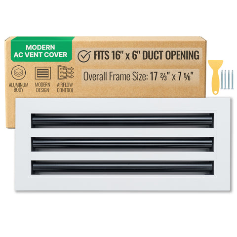 16"x 6" Aluminum Linear Slot Diffuser, Modern AC Vent Cover for Sidewall, Ceiling, Floor | Out. Dim.: 17-5/8"X 7-5/6"