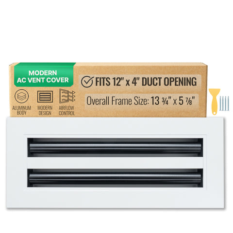 12"x 4" Aluminum Linear Slot Diffuser, Modern AC Vent Cover for Sidewall, Ceiling, Floor | Out. Dim.: 13-5/8"X 5-5/6"