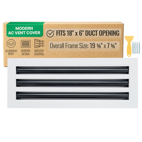 18"x 6" Aluminum Linear Slot Diffuser, Modern AC Vent Cover for Sidewall, Ceiling, Floor | Out. Dim.: 19-5/8"X 7-5/6"