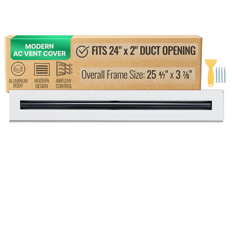 24"x 2" Aluminum Linear Slot Diffuser, Modern AC Vent Cover for Sidewall, Ceiling, Floor | Out. Dim.: 25-5/8"X 3-5/6"