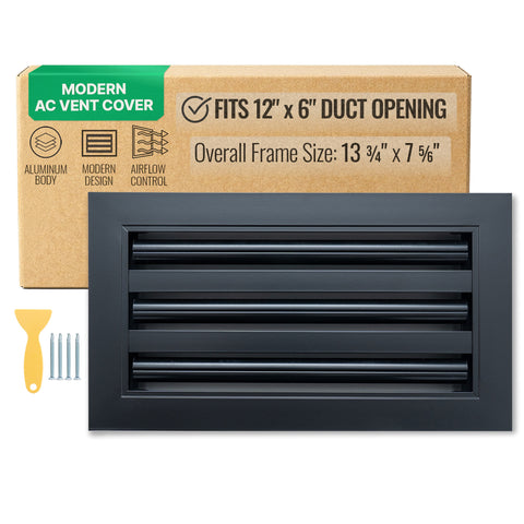 12"x 6" Aluminum Linear Slot Diffuser, Modern AC Vent Cover for Sidewall, Ceiling, Floor | Out. Dim.: 13-5/8"X 7-5/6"