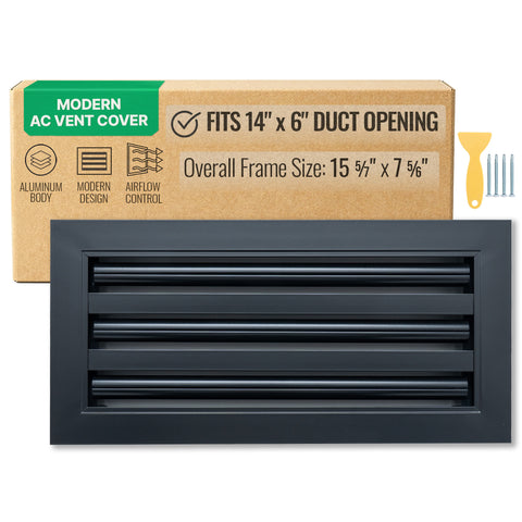 14"x 6" Aluminum Linear Slot Diffuser, Modern AC Vent Cover for Sidewall, Ceiling, Floor | Out. Dim.: 15-5/8"X 7-5/6"