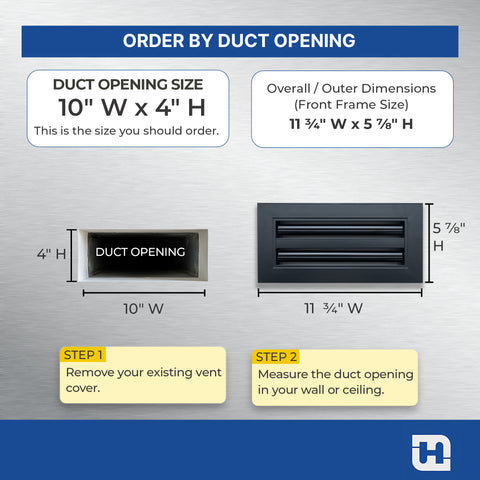 10"x 4" Aluminum Linear Slot Diffuser, Modern AC Vent Cover for Sidewall, Ceiling, Floor | Out. Dim.: 11-5/8"X 5-5/6"