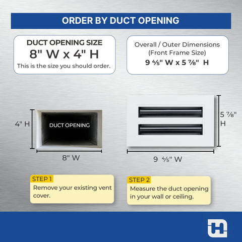 8"x 4" Aluminum Linear Slot Diffuser, Modern AC Vent Cover for Sidewall, Ceiling, Floor | Out. Dim.: 9-5/8"X 5-5/6"
