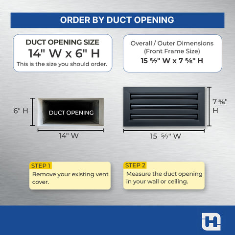 14"x 6" Aluminum Linear Slot Diffuser, Modern AC Vent Cover for Sidewall, Ceiling, Floor | Out. Dim.: 15-5/8"X 7-5/6"