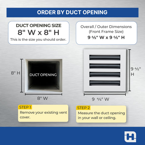 8"x 8" Aluminum Linear Slot Diffuser, Modern AC Vent Cover for Sidewall, Ceiling, Floor | Out. Dim.: 9-5/8"X 9-5/6"