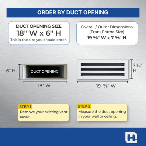 18"x 6" Aluminum Linear Slot Diffuser, Modern AC Vent Cover for Sidewall, Ceiling, Floor | Out. Dim.: 19-5/8"X 7-5/6"