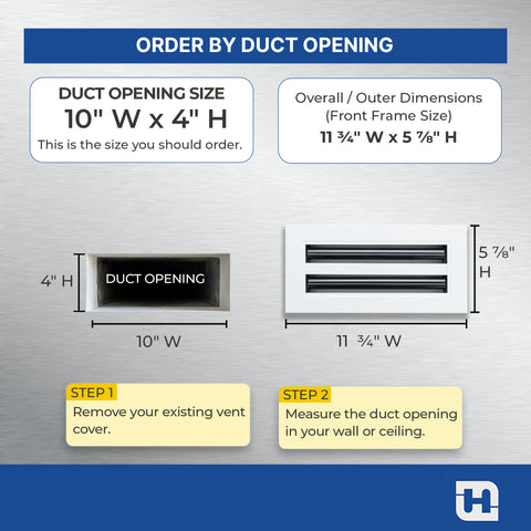 10"x 4" Aluminum Linear Slot Diffuser, Modern AC Vent Cover for Sidewall, Ceiling, Floor | Out. Dim.: 11-5/8"X 5-5/6"