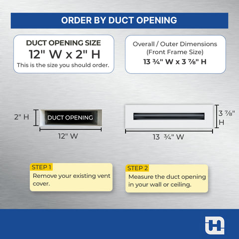 12"x 2" Aluminum Linear Slot Diffuser, Modern AC Vent Cover for Sidewall, Ceiling, Floor | Out. Dim.: 13-5/8"X 3-5/6"