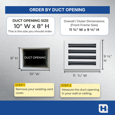 10"x 8" Aluminum Linear Slot Diffuser, Modern AC Vent Cover for Sidewall, Ceiling, Floor | Out. Dim.: 11-5/8"X 9-5/6"