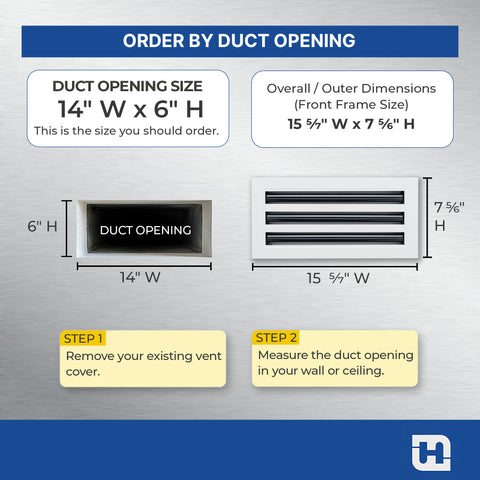14"x 6" Aluminum Linear Slot Diffuser, Modern AC Vent Cover for Sidewall, Ceiling, Floor | Out. Dim.: 15-5/8"X 7-5/6"