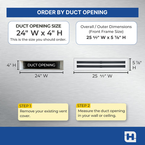 24"x 4" Aluminum Linear Slot Diffuser, Modern AC Vent Cover for Sidewall, Ceiling, Floor | Out. Dim.: 25-5/8"X 5-5/6"