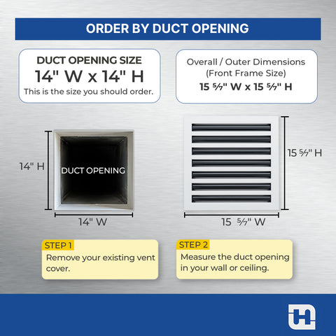 14"x 14" Aluminum Linear Slot Diffuser, Modern AC Vent Cover for Sidewall, Ceiling, Floor | Out. Dim.: 15-5/8"X 15-5/6"
