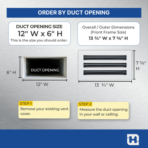 12"x 6" Aluminum Linear Slot Diffuser, Modern AC Vent Cover for Sidewall, Ceiling, Floor | Out. Dim.: 13-5/8"X 7-5/6"