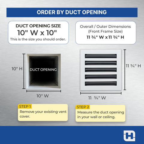 10"x 10" Aluminum Linear Slot Diffuser, Modern AC Vent Cover for Sidewall, Ceiling, Floor | Out. Dim.: 11-5/8"X 11-5/6"