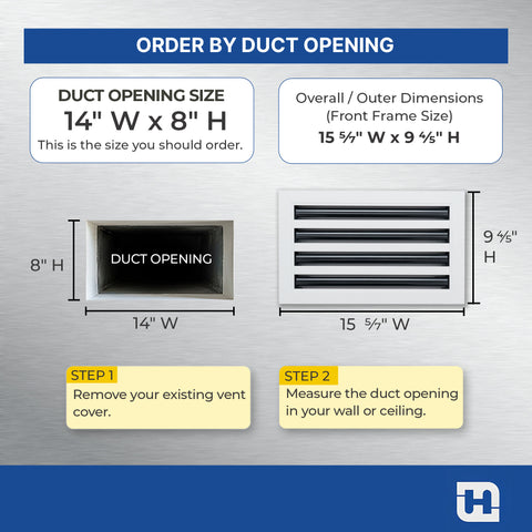 14"x 8" Aluminum Linear Slot Diffuser, Modern AC Vent Cover for Sidewall, Ceiling, Floor | Out. Dim.: 15-5/8"X 9-5/6"