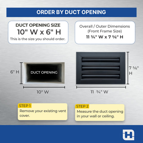 10"x 6" Aluminum Linear Slot Diffuser, Modern AC Vent Cover for Sidewall, Ceiling, Floor | Out. Dim.: 11-5/8"X 7-5/6"