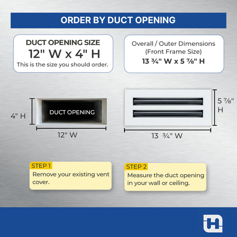 12"x 4" Aluminum Linear Slot Diffuser, Modern AC Vent Cover for Sidewall, Ceiling, Floor | Out. Dim.: 13-5/8"X 5-5/6"