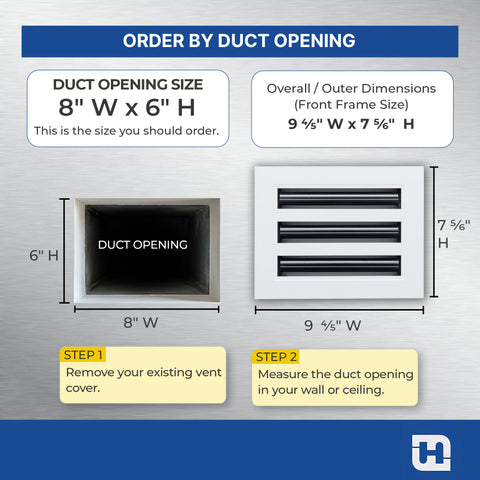 8"x 6" Aluminum Linear Slot Diffuser, Modern AC Vent Cover for Sidewall, Ceiling, Floor | Out. Dim.: 9-5/8"X 7-5/6"