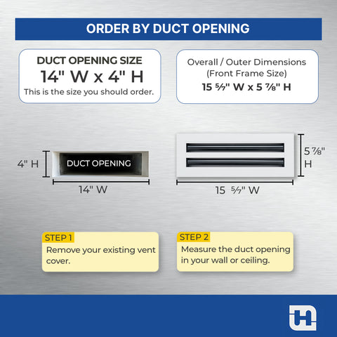 14"x 4" Aluminum Linear Slot Diffuser, Modern AC Vent Cover for Sidewall, Ceiling, Floor | Out. Dim.: 15-5/8"X 5-5/6"