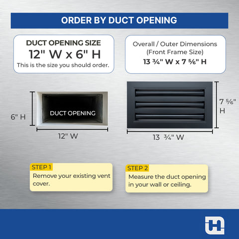 12"x 6" Aluminum Linear Slot Diffuser, Modern AC Vent Cover for Sidewall, Ceiling, Floor | Out. Dim.: 13-5/8"X 7-5/6"