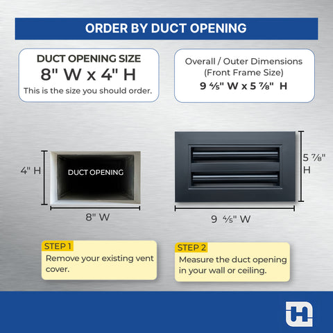 8"x 4" Aluminum Linear Slot Diffuser, Modern AC Vent Cover for Sidewall, Ceiling, Floor | Out. Dim.: 9-5/8"X 5-5/6"