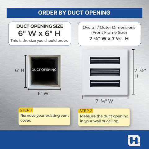6"x 6" Aluminum Linear Slot Diffuser, Modern AC Vent Cover for Sidewall, Ceiling, Floor | Out. Dim.: 7-5/8"X 7-5/6"