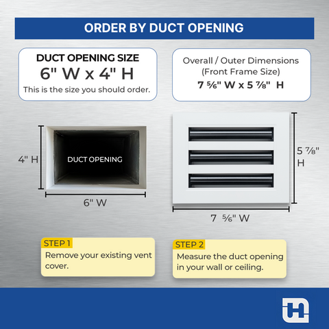 6"x 4" Aluminum Linear Slot Diffuser, Modern AC Vent Cover for Sidewall, Ceiling, Floor | Out. Dim.: 7-5/8"X 5-5/6"