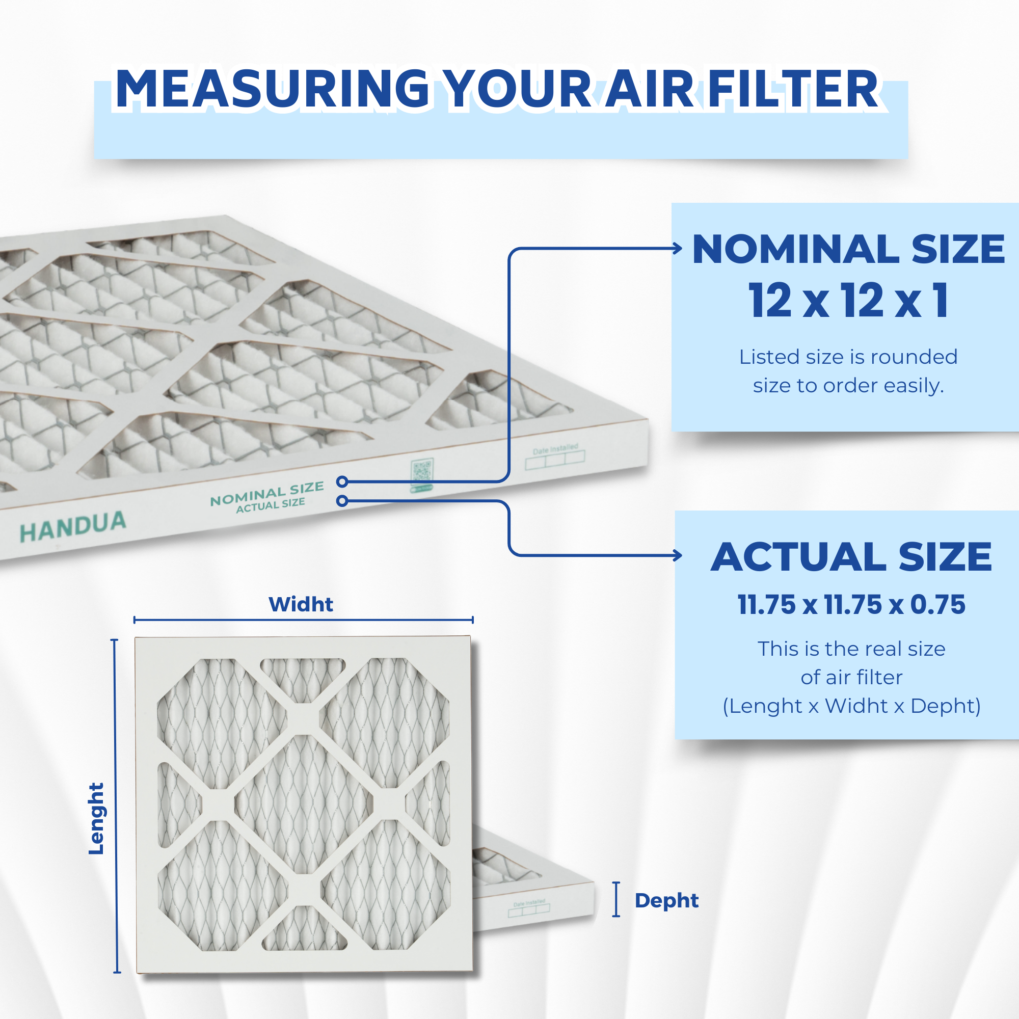 Handua 12x12x1 Air Filter MERV 11 Allergen Control, Plated Furnace AC Air Replacement Filter, 4 Pack (Actual Size: 11.75" x 11.75" x 0.75")