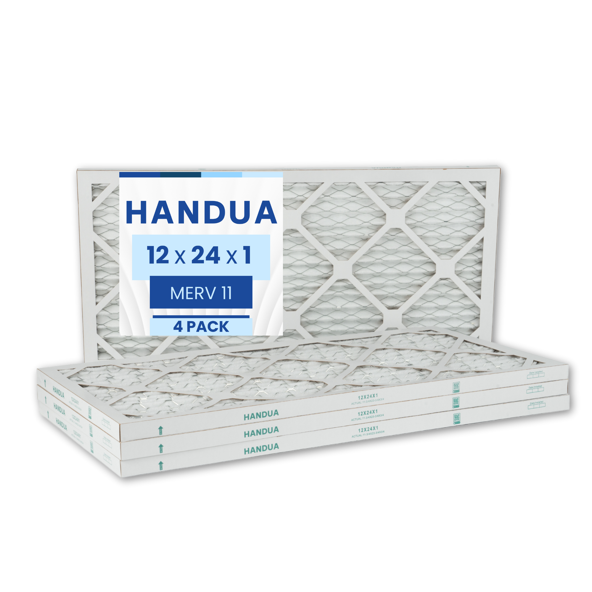 Handua 12x24x1 Air Filter MERV 11 Allergen Control, Plated Furnace AC Air Replacement Filter, 4 Pack (Actual Size: 11.75" x 23.75" x 0.75")