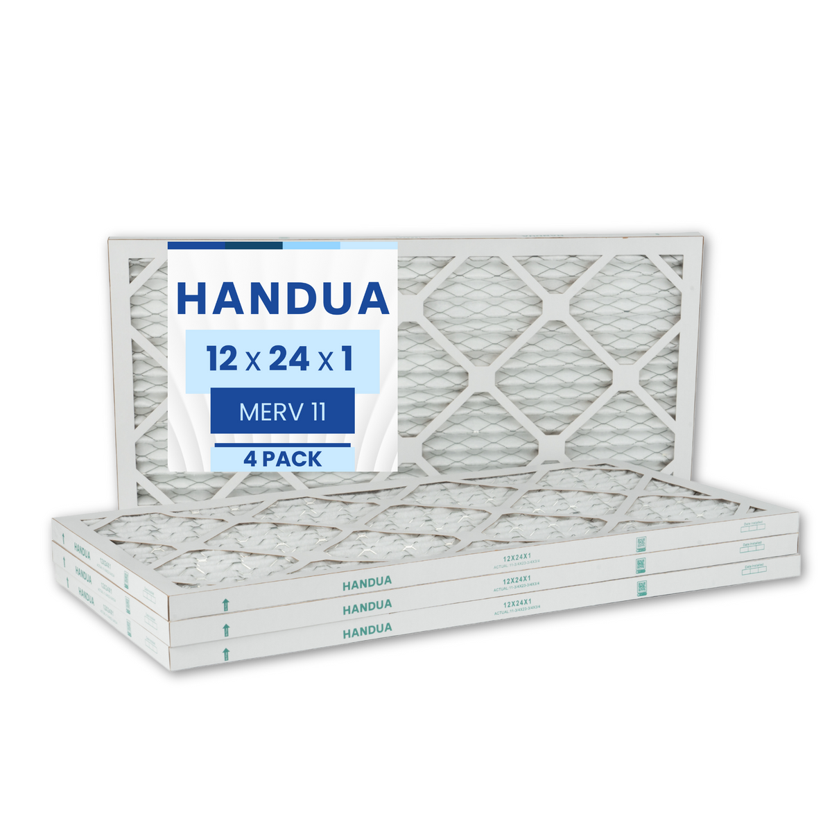 Handua 12x24x1 Air Filter MERV 11 Allergen Control, Plated Furnace AC Air Replacement Filter, 4 Pack (Actual Size: 11.75" x 23.75" x 0.75")