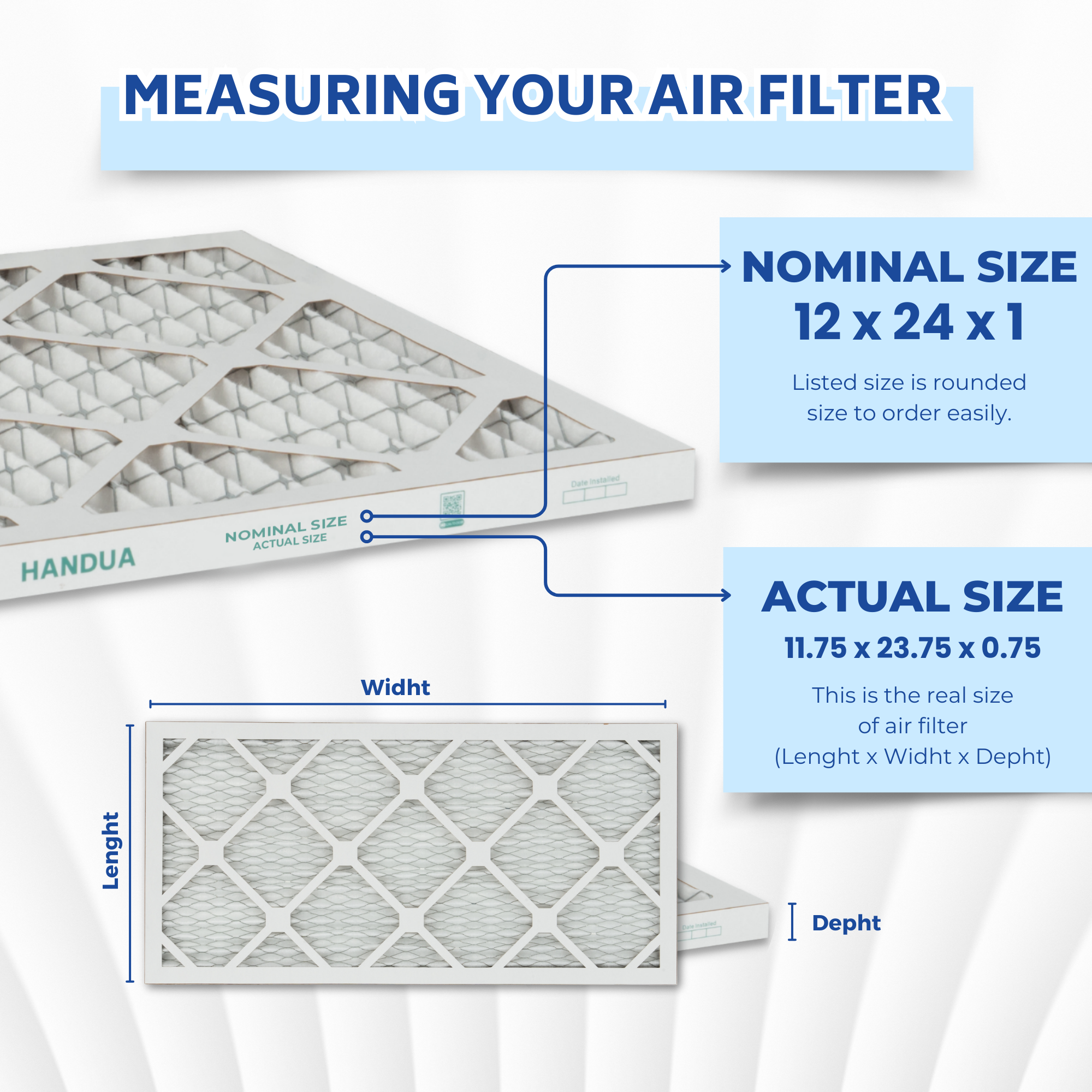 Handua 12x24x1 Air Filter MERV 13 Optimal Control, Plated Furnace AC Air Replacement Filter, 4 Pack (Actual Size: 11.75" x 23.75" x 0.75")
