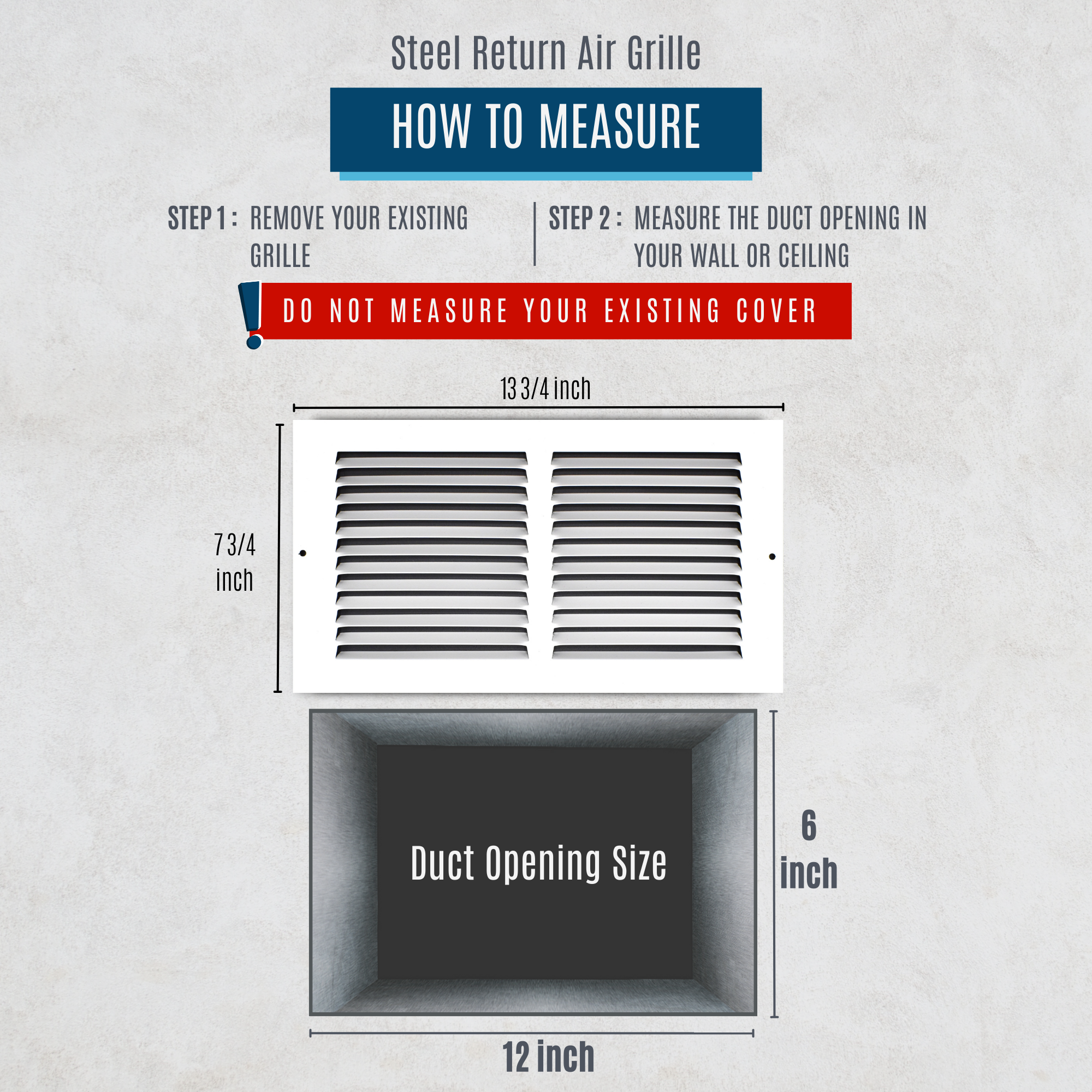 12" X 6" Duct Opening | Steel Return Air Grille for Sidewall and Ceiling | Outer Dimensions: 13.75"W X 7.75"H