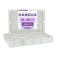 Handua 14x20x1 Air Filter MERV 13 Optimal Control, Plated Furnace AC Air Replacement Filter, 4 Pack (Actual Size: 13.75" x 19.75" x 0.75")