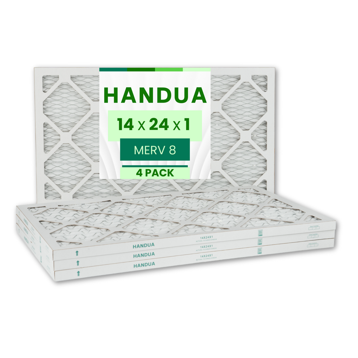 Handua 14x24x1 Air Filter MERV 8 Dust Control, Plated Furnace AC Air Replacement Filter, 4 Pack (Actual Size: 13.75" x 23.75" x 0.75")