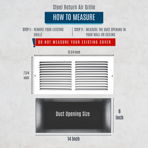 14" X 6" Duct Opening | Steel Return Air Grille for Sidewall and Ceiling | Outer Dimensions: 15.75"W X 7.75"H